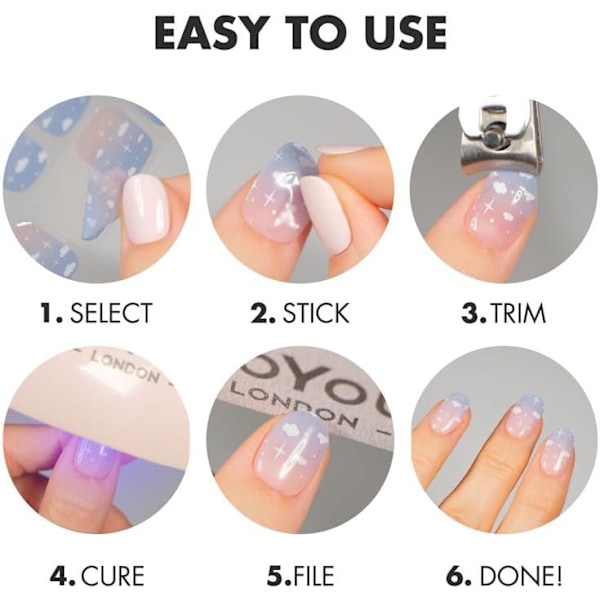 Blå-Semi Hærdede Gel Neglebånd, 24 Stk. Gel Wraps til Negle, Nem Påføring og Fjernelse til Salonkvalitets Manicure, W