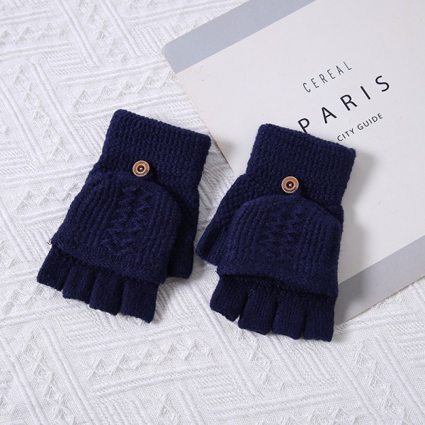 (Marinblå)Vinterhandskar Vante Half Finger Handskar Stickade handskar med cover för kvinnor män