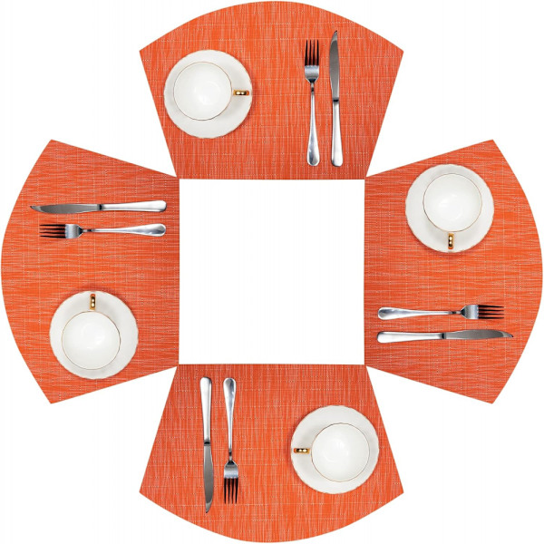 4 Pcs Orange Round Table Placemats Wedge Placemats Heat Resistant Round Table Mats Wipe Clean