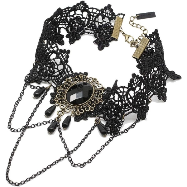 Svart Choker Spets Halsband med armband Set Punk Party Gothic Vi