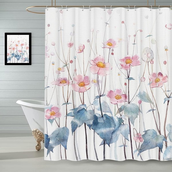 Rosa blommig duschdraperi Badrum Anti mould vattentät tvättbar