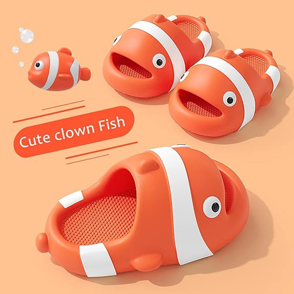 (L) Söt clownfish molnslippers för pojkar och flickor mjuk nyhet och roliga djur hemskor inomhus utomhus dusch pool halkfri
