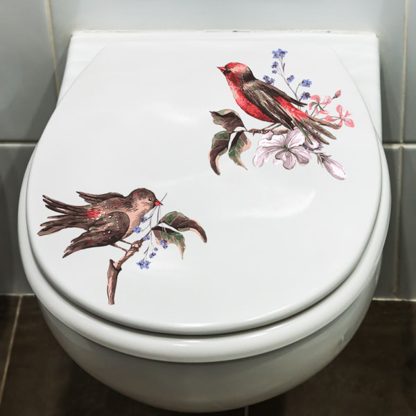 Blommor och fåglar PVC badrum toalett klistermärke, 30x30cm