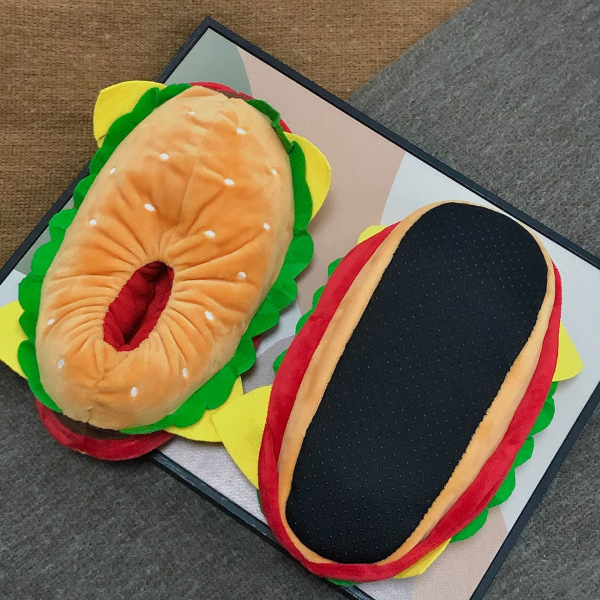 Hamburger Tofflor - Plysch Hamburger Tofflor Novelty Home Shoes