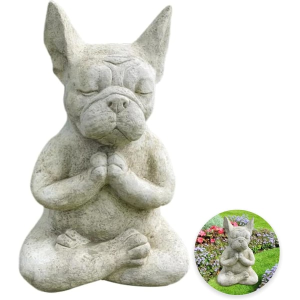 Fransk Bulldog trädgårdsstaty, Meditationshundsfigurer, Resin Dog