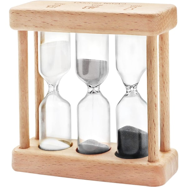 (Vit+grå+svart) Timglas Timer 1+3+5 Minuter Mini Wooden Hourg
