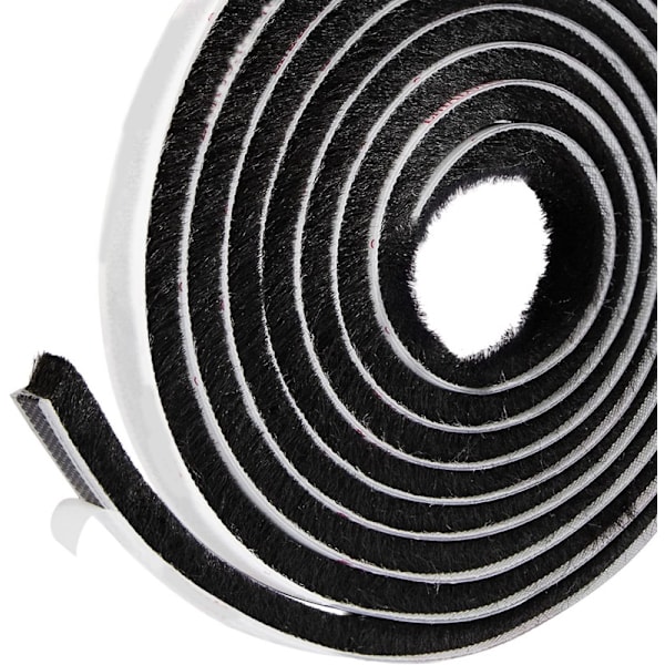 (Svart) självhäftande borsttätningslist, 6 m (längd) x 9 mm (bredd) x 5 mm (tjocklek), högdensitetsfilt dörrborststr