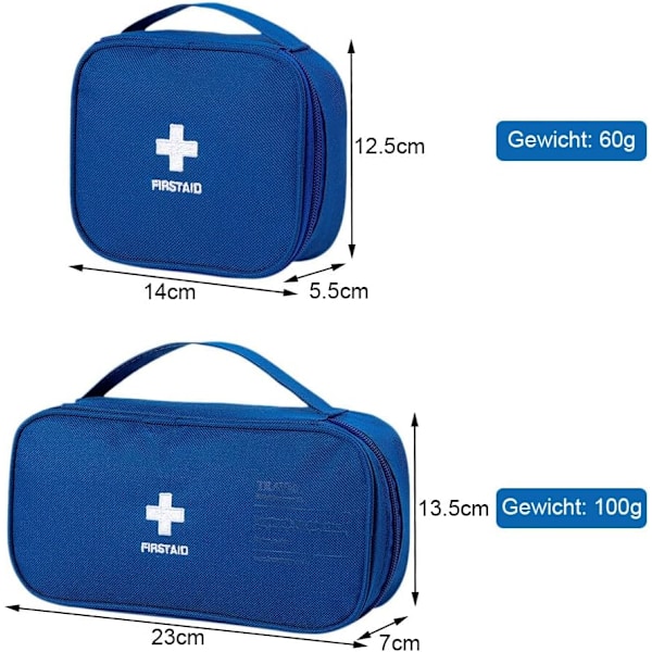 2-pack (blå) Reseväsk för medicin, tomt första hjälpen-kit, nödkit