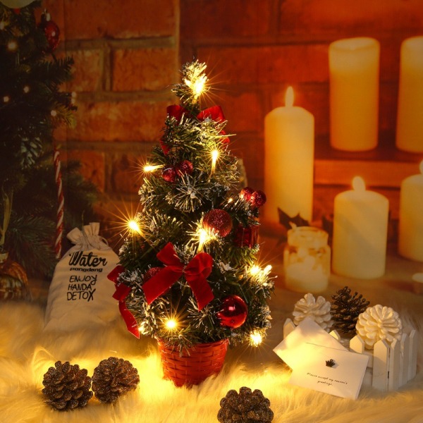 40 cm liten julgran med ljus Mini skrivbordsdekorationsträd