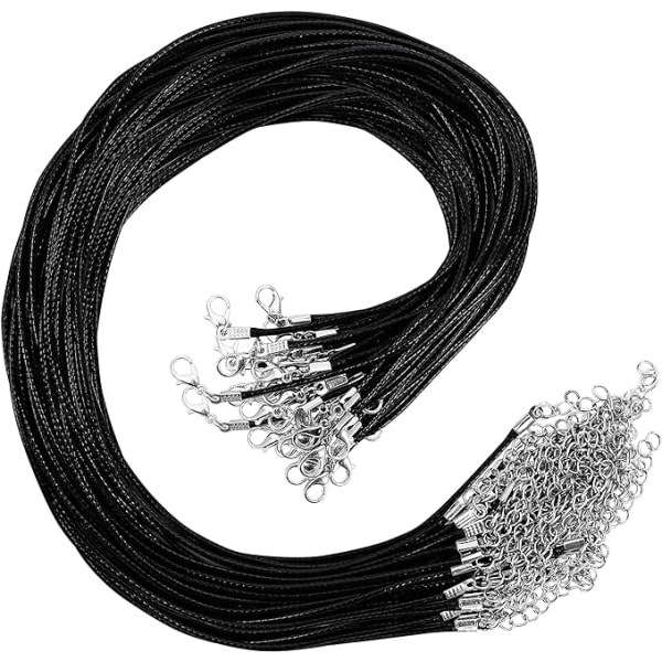 50-pack svart vaxad halsbandssnöre med kedja och hummerlås - 48,5