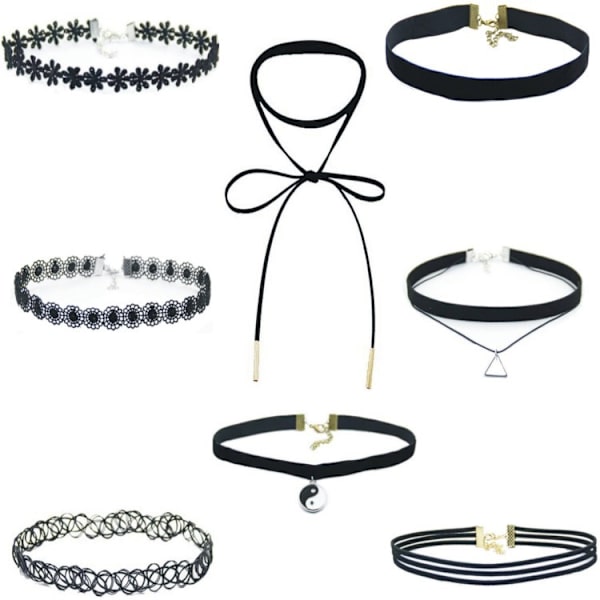 10-pack Chokerhalsband Svart Klassisk Sammet Stretch Gothic Svart Set