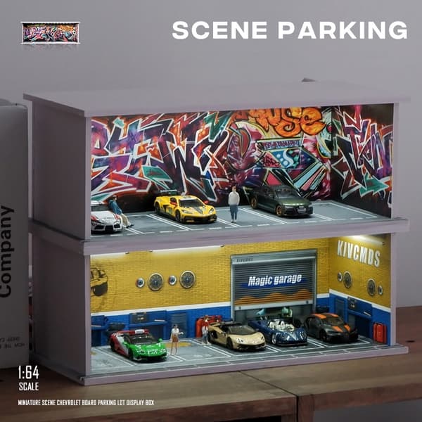 1/64 Garagescene Model Scene med Light Version Simuleringsmodel Scene Dekoration Samling (Eksklusive dukker og bilmodeller) green garage