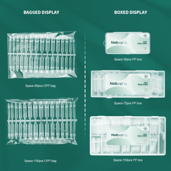 Nailpop Space Nail Dual Forms - 15 størrelser til polygel-extensions, genanvendelig Space-150pcs OPP bag
