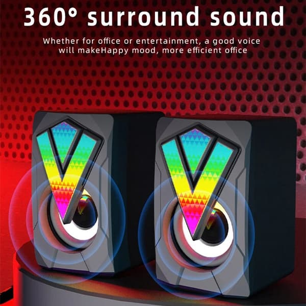 Computerhøjttalere PC-lydboks HIFI-stereomikrofon USB-kablet med LED-lys til stationær computer black