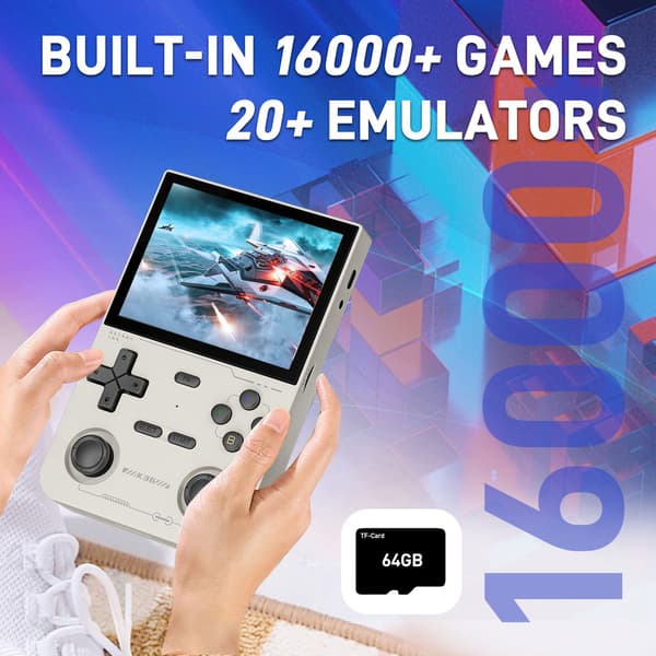 GAMINJA Open Source K36 Retro Handheld Video Game Console 16000 Spel för PS1/PSP/DC/N64/SS 500nit 3 Black