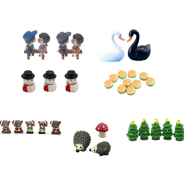 Sød mini dyreskammel til eventyrhaven - miniaturer, træer, bro, actionfigurer for par 1pc