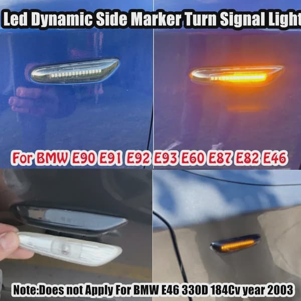 2 stk. dynamisk blinklys med LED-lys til BMW E60 E61 E90 E91 E81 E83 E84 E92 sidemarkeringsblinklys Black