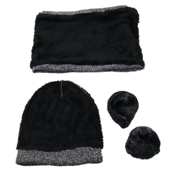 Vinterstickad mössa Scarfhandskar för män och kvinnor - plus sammetsmössa, halsduk och vantar Red Brown Size One Size