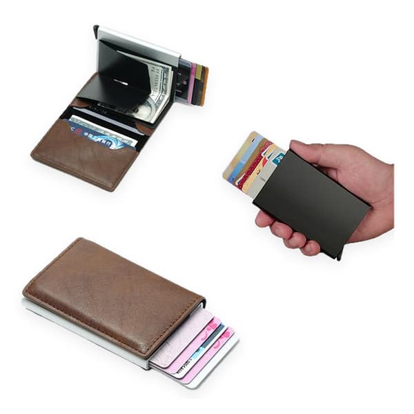 Pop Up Smart card holder pushes forward 8 Cards RFID-NFC Safe!! Brown