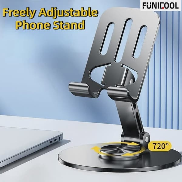 Funicool Justerbar Metal Foldbar Mobiltelefonholder til iPhone 16 15 14 Pro Max Basic Black