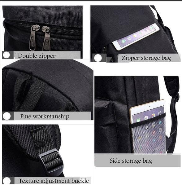 Fortnite backpack Night-lighting School bag with USB and headphone socket Black