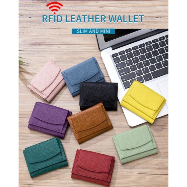 Smart RFID beskyttelsespung ægte læder 4 farver Khaki Brown