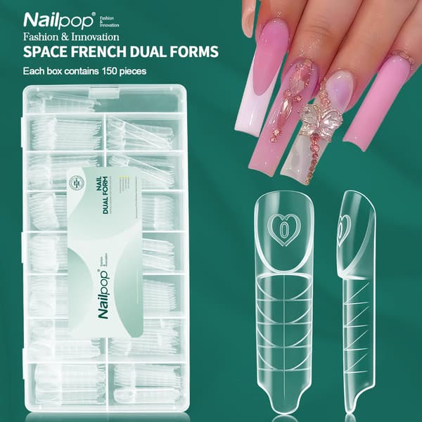 Nailpop Space Nail Dual Forms - 15 storlekar för polygel-förlängningar, återanvändbara Space-150pcs PP box