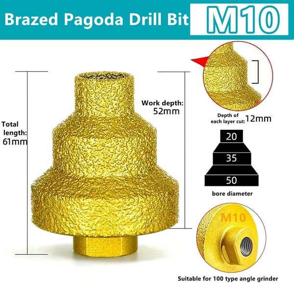 Loddet pagodebor M10 M14 Loddet diamanttårnbor Flise Sten Klippe Pladebor Oprivning M10-20-35-50