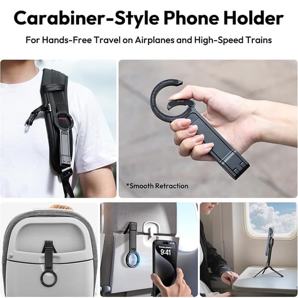 Bärbart magnetiskt telefonstativ i legering, hopfällbart skrivbordsstativ med 3 magnetiska ringar för iPhone 14 15 16 Alloy Silver