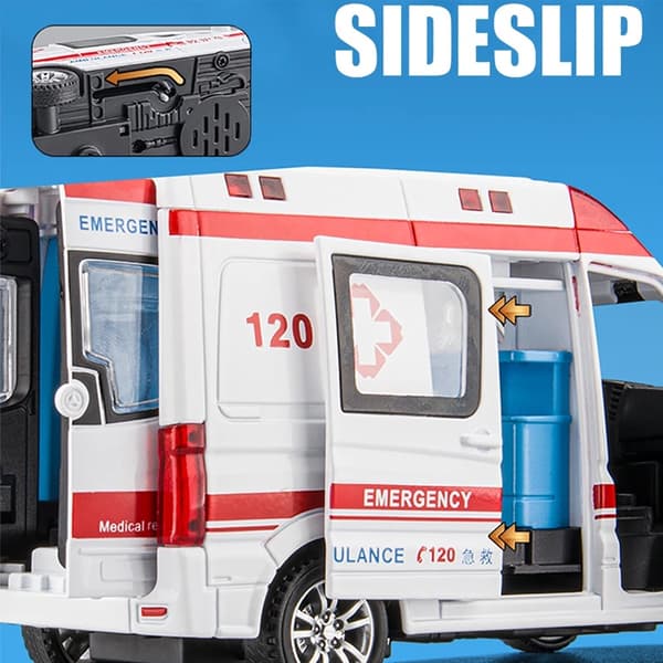 1:24 Legeringsambulancemodel Simulering Pull-back Lyd og Lys Støbt Legeringsbil Legetøjssæt Børnefødselsdagsgave Small Ambulance