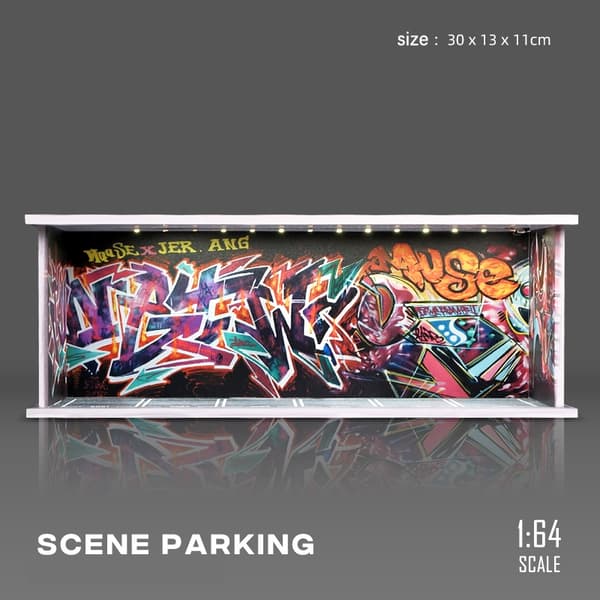 1/64 Garagescene Model Scene med Light Version Simuleringsmodel Scene Dekoration Samling (Eksklusive dukker og bilmodeller) Graffiti wall