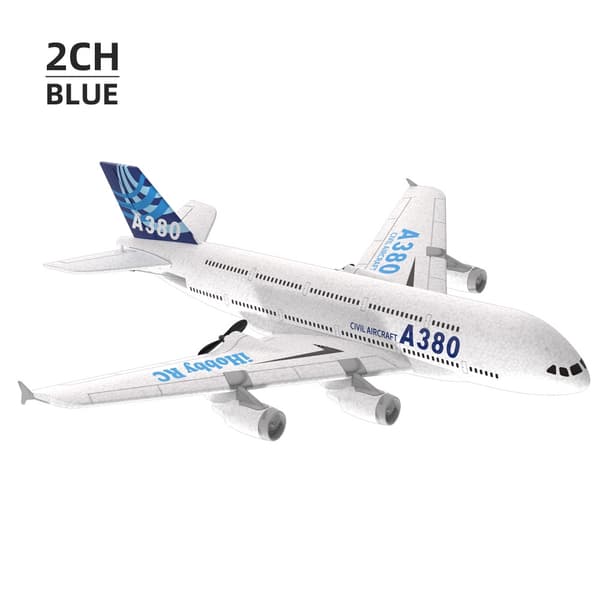 A380 Flygplan Airbus RC Flygplan Skumleksaker 2.4G Glide Fastvingade RTF Flygplan Utomhusleksaker Drönare Modell Lätt Flygande Barnpresent 3CH blue