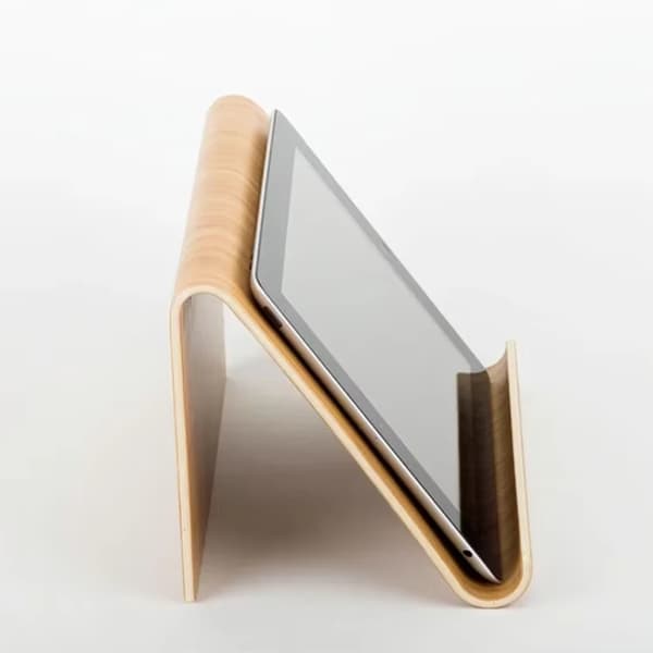 Multifunktionel bambus træ universal tablet & telefon stander til iPad Samsung desktop Black Walnut