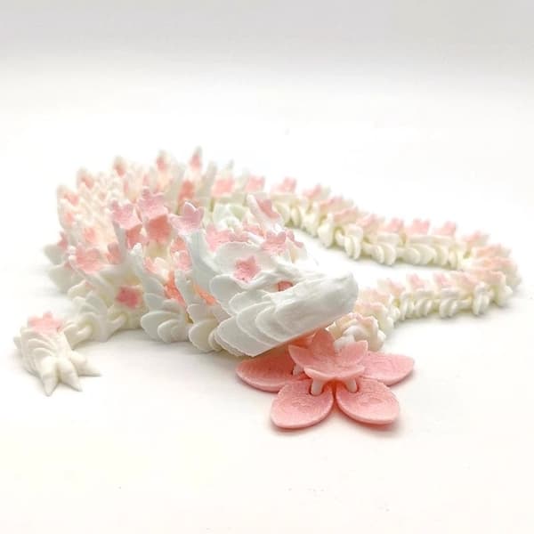 Sakura White Dragon 3D-printet legetøjsmodel - Jointed Mobile Animal Ornament Gift til samlere 1pcs 28cm