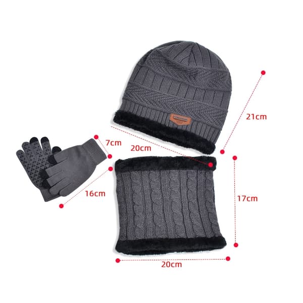 Varm vinter mössa för barn, halsduk, handskar set med plyschfoder för åldrarna 4-10 - halkfri design Gray