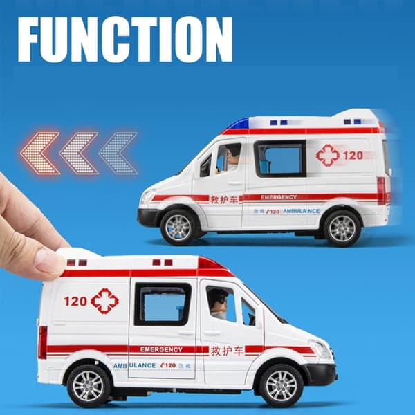 1:24 Legeringsambulancemodel Simulering Pull-back Lyd og Lys Støbt Legeringsbil Legetøjssæt Børnefødselsdagsgave Small Ambulance
