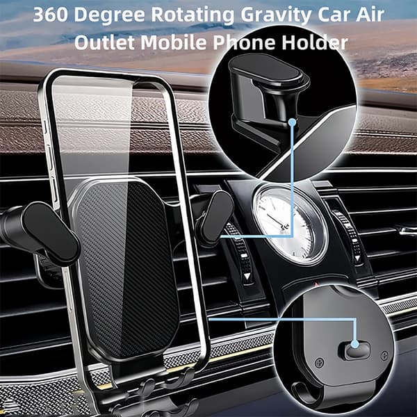 Gravity Bilholder Luftventil Clip Mount Universal Stødsikker Stander til iPhone Samsung Xiaomi GPS black