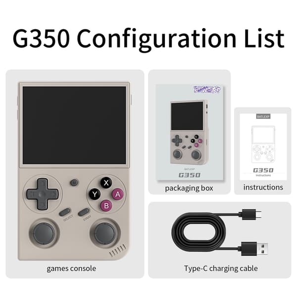 BATLEXP G350 Retro Handheld Game Console Linux 64-bitars system 3,5" IPS-skärm RK3326 Portable Gray
