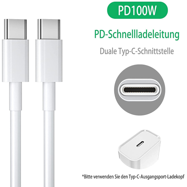 2M 60W 3A Snabbladdningskabel USB-C till USB-C  Type C PD - Vit