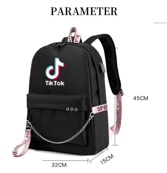 3 Colors TIK-TOK Backpack Waterproof School Bag USB Headphone Jack Black