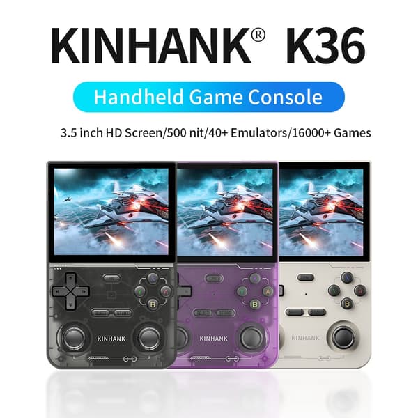 KINHANK Open Source K36 Retro Handheld Video Game Console 16000 Spel för PS1/PSP/DC/N64/SS 500nit 3 Black