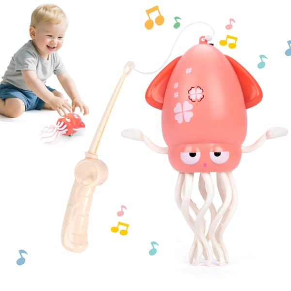 2025 Interactive Dancing Squid Toy for Toddlers - Light, Music & Tummy Time Fun Present Pink with box