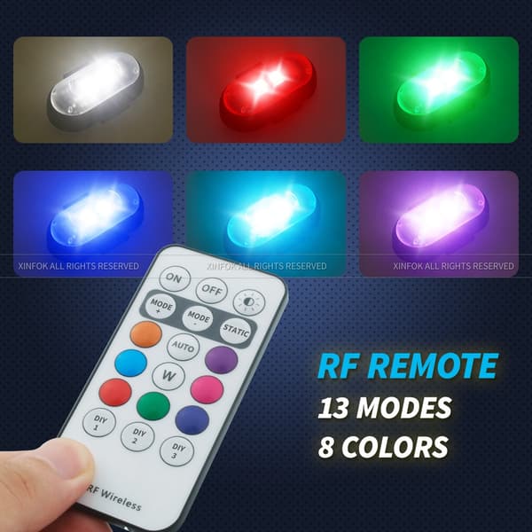 RGB LED-fly Strobelys Motorcykellys LED-blitzposition Trådløst lys Fly Helikopter Advarselslys 8pcs