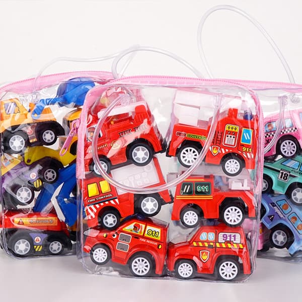 6/12 st Mini Inertial Pull Back Engineering Car Brandbil Set Barn Barn Tecknade Leksaker Födelsedagspresent 6pcs