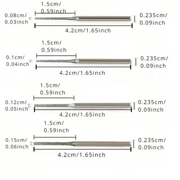 10/5-delte 0,8/1/1,2/1,5/1,8/2/2,5 mm diamantbelagte bor med 2,35 mm skaft i glas jade, rav 5 pcs  2.5 mm