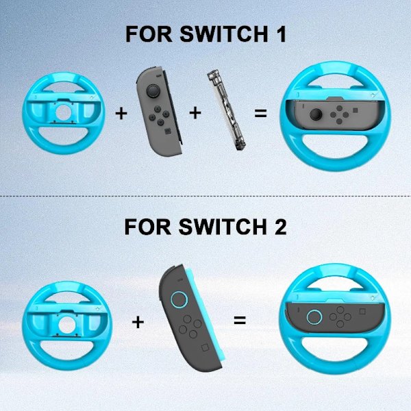 2 stk. racerratcontroller til Nintendo Switch 2 & Switch OLED-model Joy-Con Mario Kart 8 Deluxe ABS til materialehåndtag white and blue