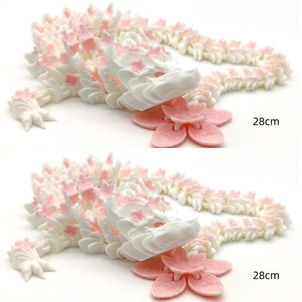 Sakura White Dragon 3D-printet legetøjsmodel - Jointed Mobile Animal Ornament Gift til samlere 2pcs 28cm