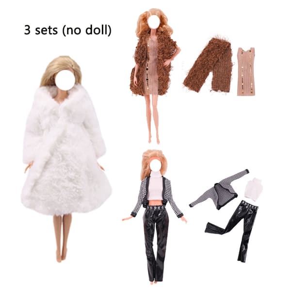 3 set/parti handgjorda modekläder för 11,5 tum/30 cm dockor vinterjacka tröja jacka klänning kläder docktillbehör leksaker White