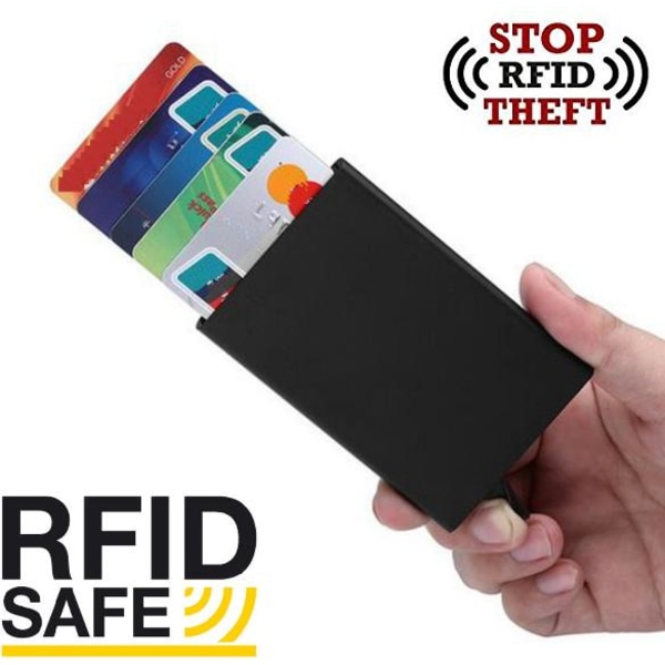 Pop-up kortholder - Aluminiumsrummet beskytter (RFID-sikker)-LEMAN Black
