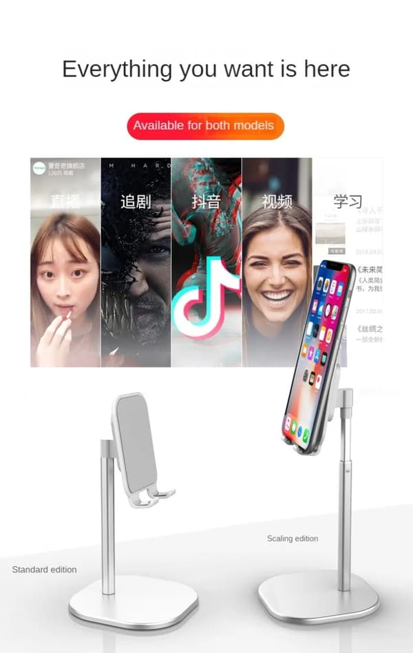 Bordtelefon Tabletholder Universal Justerbar Metalstativ til iPad-telefoner White